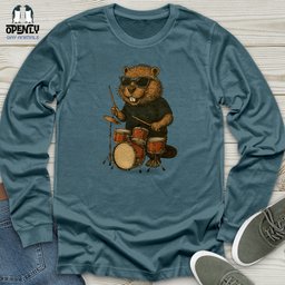 Beaver Playing Drum Unisex Long Sleeve Tee Gift For Animal Lover