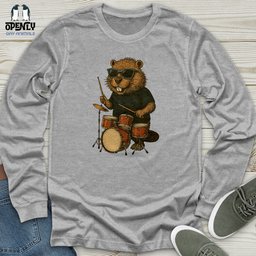 Beaver Playing Drum Unisex Long Sleeve Tee Gift For Animal Lover