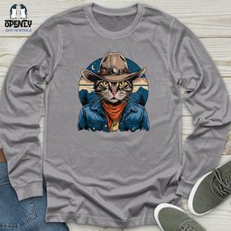 Cowboy Cat Unisex Long Sleeve Tee Gift For Cat Lover