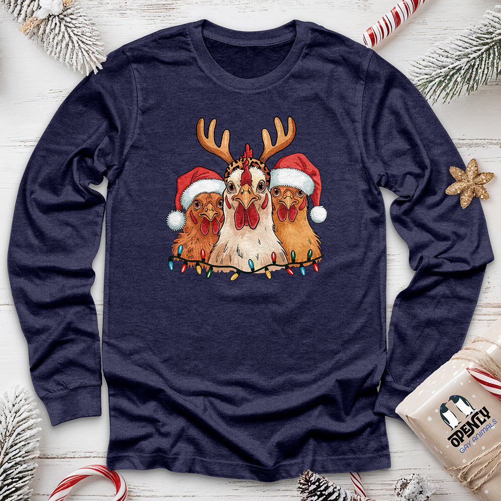 Christmas Chickens Unisex Long Sleeve Tee Gift For Animal Lover