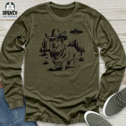 Cowboy Corgi Unisex Long Sleeve Tee Gift For Dog Lover
