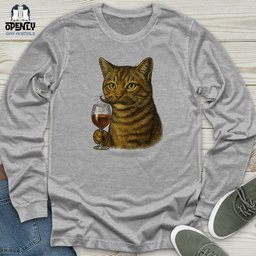 Cat With Wine Glass Unisex Long Sleeve Tee Gift For Cat Lover