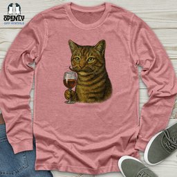 Cat With Wine Glass Unisex Long Sleeve Tee Gift For Cat Lover