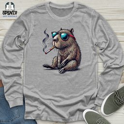 Capybara With Sunglasses And Cigarette Unisex Long Sleeve Tee Gift For Animal Lover