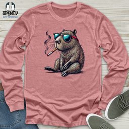 Capybara With Sunglasses And Cigarette Unisex Long Sleeve Tee Gift For Animal Lover