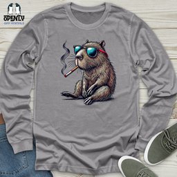 Capybara With Sunglasses And Cigarette Unisex Long Sleeve Tee Gift For Animal Lover