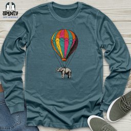 Elephant With Air Balloon Unisex Long Sleeve Tee Gift For Animal Lover