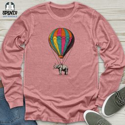 Elephant With Air Balloon Unisex Long Sleeve Tee Gift For Animal Lover