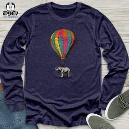 Elephant With Air Balloon Unisex Long Sleeve Tee Gift For Animal Lover