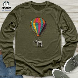 Elephant With Air Balloon Unisex Long Sleeve Tee Gift For Animal Lover