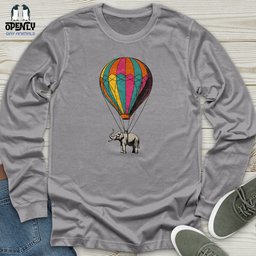 Elephant With Air Balloon Unisex Long Sleeve Tee Gift For Animal Lover