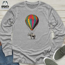 Elephant With Air Balloon Unisex Long Sleeve Tee Gift For Animal Lover
