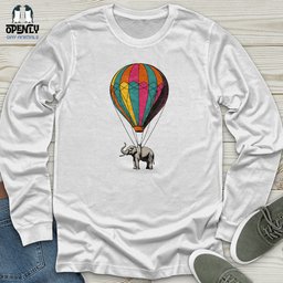 Elephant With Air Balloon Unisex Long Sleeve Tee Gift For Animal Lover