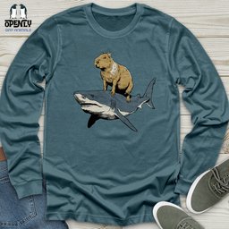Capybara Riding Shark Unisex Long Sleeve Tee Gift For Animal Lover