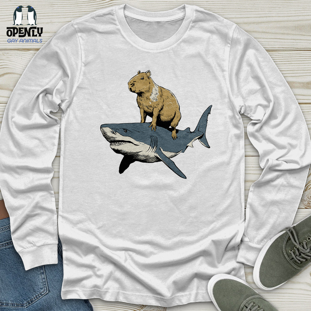 Capybara Riding Shark Unisex Long Sleeve Tee Gift For Animal Lover