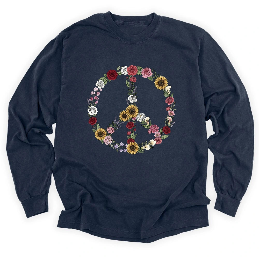 Peace Love Flowers Long Sleeve Shirt T Shirt Gift For Gardener