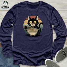 Cat With Ramen Unisex Long Sleeve Tee Gift For Cat Lover