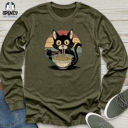 Cat With Ramen Unisex Long Sleeve Tee Gift For Cat Lover