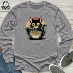 Cat With Ramen Unisex Long Sleeve Tee Gift For Cat Lover