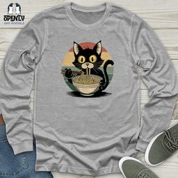 Cat With Ramen Unisex Long Sleeve Tee Gift For Cat Lover