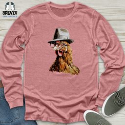 Chicken With Glasses And Fedora Unisex Long Sleeve Tee Gift For Animal Lover