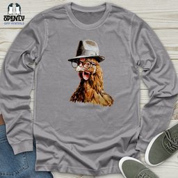 Chicken With Glasses And Fedora Unisex Long Sleeve Tee Gift For Animal Lover