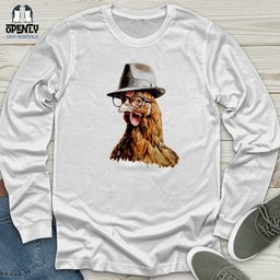 Chicken With Glasses And Fedora Unisex Long Sleeve Tee Gift For Animal Lover