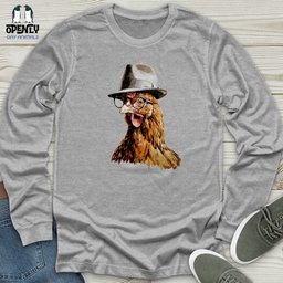 Chicken With Glasses And Fedora Unisex Long Sleeve Tee Gift For Animal Lover