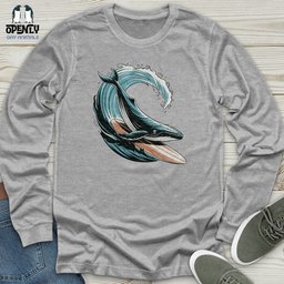 Whale Surfing On A Surfboard Unisex Long Sleeve Tee Gift For Animal Lover