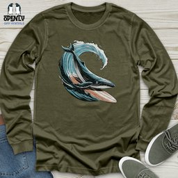 Whale Surfing On A Surfboard Unisex Long Sleeve Tee Gift For Animal Lover