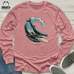 Whale Surfing On A Surfboard Unisex Long Sleeve Tee Gift For Animal Lover