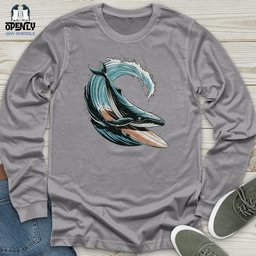 Whale Surfing On A Surfboard Unisex Long Sleeve Tee Gift For Animal Lover