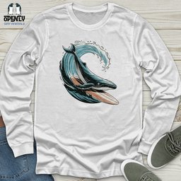 Whale Surfing On A Surfboard Unisex Long Sleeve Tee Gift For Animal Lover