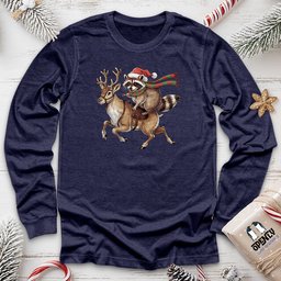 Raccoon Riding Reindeer Unisex Long Sleeve Tee Gift For Animal Lover