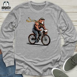 Grizzly Bear Riding Bicycle Unisex Long Sleeve Tee Gift For Animal Lover