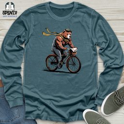 Grizzly Bear Riding Bicycle Unisex Long Sleeve Tee Gift For Animal Lover