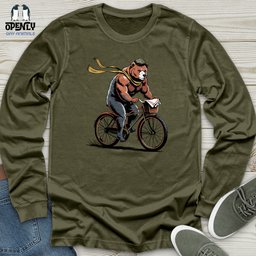 Grizzly Bear Riding Bicycle Unisex Long Sleeve Tee Gift For Animal Lover