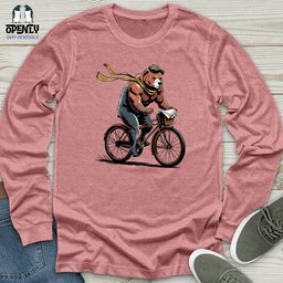 Grizzly Bear Riding Bicycle Unisex Long Sleeve Tee Gift For Animal Lover