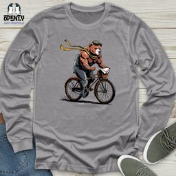 Grizzly Bear Riding Bicycle Unisex Long Sleeve Tee Gift For Animal Lover