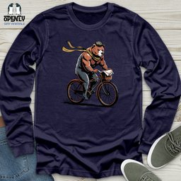 Grizzly Bear Riding Bicycle Unisex Long Sleeve Tee Gift For Animal Lover