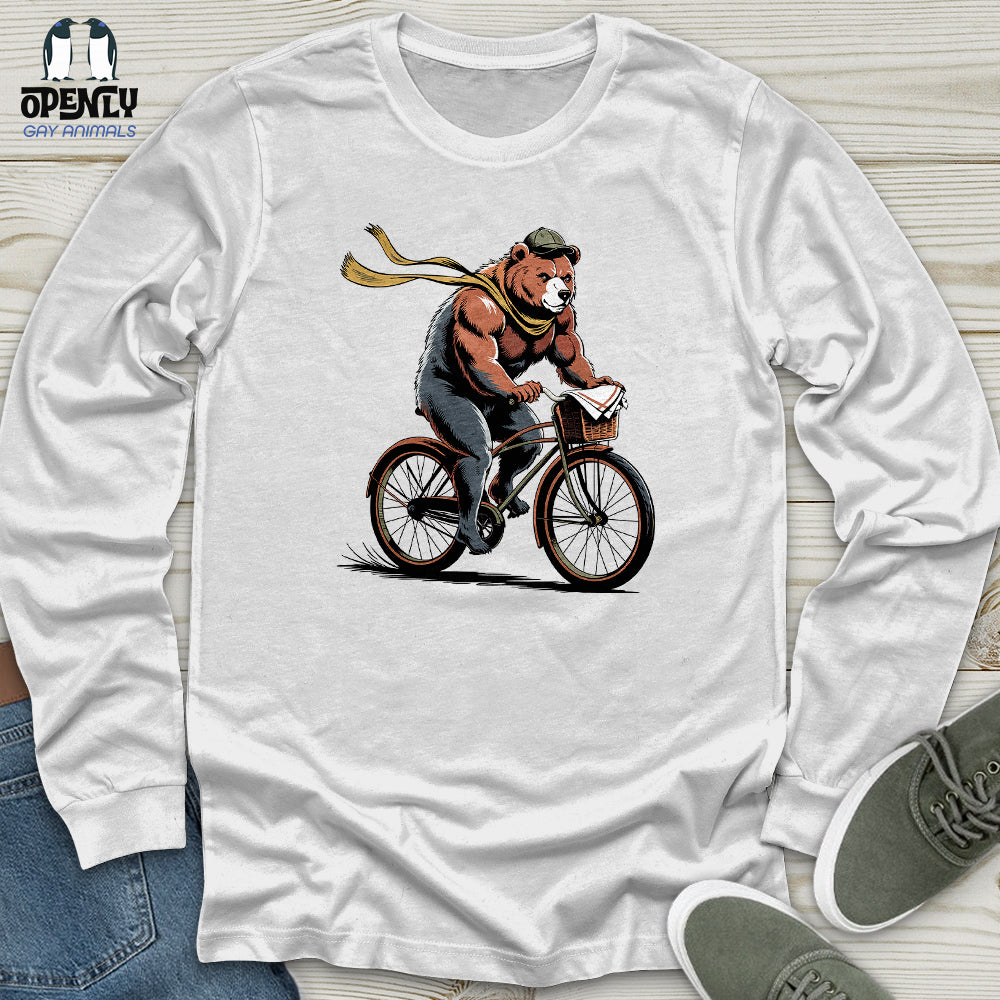 Grizzly Bear Riding Bicycle Unisex Long Sleeve Tee Gift For Animal Lover