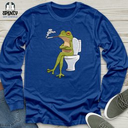 Frog Sitting On A White Toilet Unisex Long Sleeve Tee Gift For Frog Lover