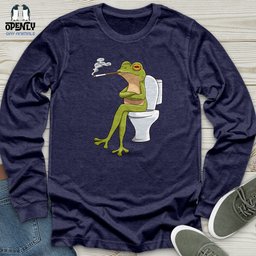 Frog Sitting On A White Toilet Unisex Long Sleeve Tee Gift For Frog Lover