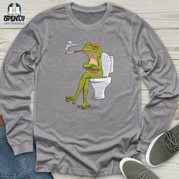 Frog Sitting On A White Toilet Unisex Long Sleeve Tee Gift For Frog Lover