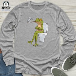 Frog Sitting On A White Toilet Unisex Long Sleeve Tee Gift For Frog Lover