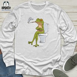 Frog Sitting On A White Toilet Unisex Long Sleeve Tee Gift For Frog Lover
