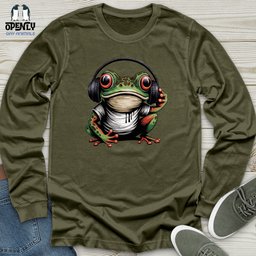 Frog In Headphones Unisex Long Sleeve Tee Gift For Frog Lover