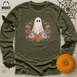Floral Halloween Ghost Unisex Long Sleeve Tee Gift For Animal Lover