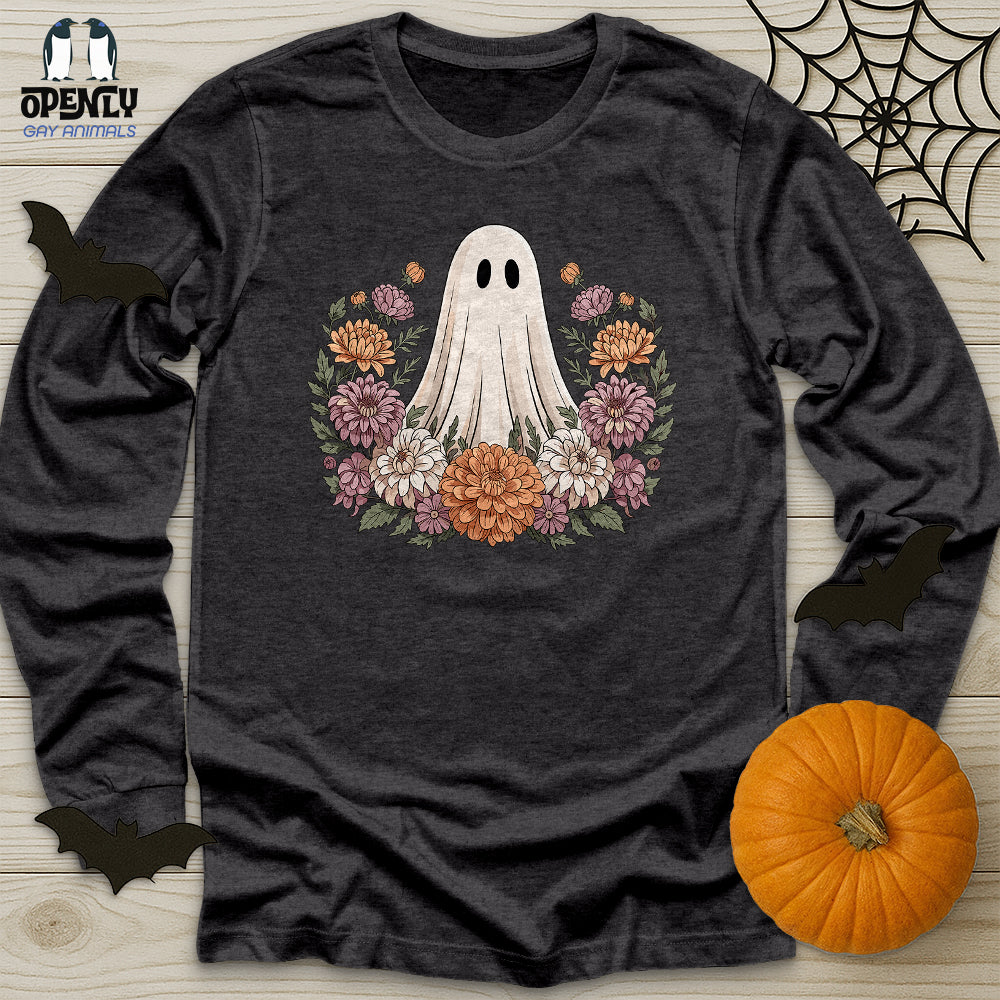 Floral Halloween Ghost Unisex Long Sleeve Tee Gift For Animal Lover