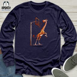 Giraffe Hoops Slam Unisex Long Sleeve Tee Gift For Animal Lover